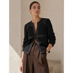 Chloé Chloe Black Wool Cashmere Jacket Leather Trim Paris 40 Cardigan